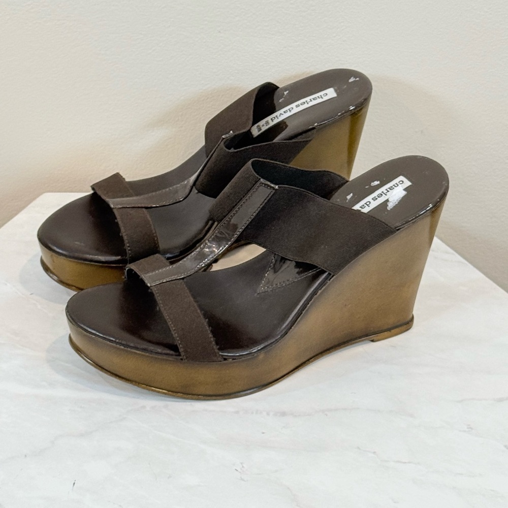 🔥Charles David  Dark Brown Wedge Sandals Size 7 EUC🔥